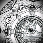 vázlat egy szem tetoválásról egy háromszögben # 537 - a minta egyedi változata, amely sikeresen használható a nyakon lévő háromszög szemének tetoválásaként történő feldolgozására és alkalmazására