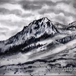 hegyi tetoválási vázlat №512 - a kép exkluzív változata, amely sikeresen használható feldolgozásra és tetoválásként való alkalmazásra hegyek körben