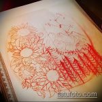 602 -es hegyi tetoválási vázlat - a minta egyedi változata, amely sikeresen használható hegyi fák megváltoztatására és tetoválására