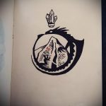 hegyi tetoválás vázlata №328 - a rajz exkluzív változata, amely sikeresen használható a hegyek és a tenger tetoválásként történő megváltoztatására és tetoválására