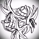 A gránátalma tetoválás vázlata # 984 egy rajz érdekes változata, amely sikeresen használható egy galamb megváltoztatására és egy gránát tetoválásként történő rajzolására