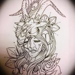 kecske tetoválás vázlat № 750 - a minta exkluzív változata, amely jól használható régi iskola kecsketetoválásává alakítására és alkalmazására
