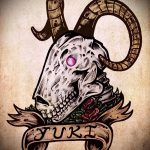 A kecske tetoválás vázlata # 408 a rajz méltó változata, amely jól használható a kecske koponyájának átalakítására és alkalmazására tetoválásként