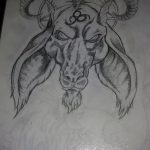 kecske tetoválás vázlata № 636 - a minta egyedi változata, amely jól használható feldolgozásra és tetoválásként történő alkalmazásra, ha a kecske füvet eszik