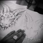 kecske tetoválás vázlata # 393 - a minta egyedi változata, amely jól használható a kecske koponya tetoválásként történő véglegesítésére és alkalmazására