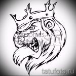 A koronás oroszlán tetoválási vázlatának érdekes változata - használható tollkoronával rendelkező oroszlán tetováláshoz