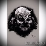 Krytyczny wariant szkicu maski do tatuażu - obraz do opracowania ciekawego tatuażu z maską