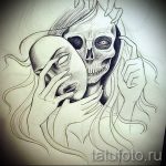Ciekawy szkic do tatuażu z maską - rysunek do opracowania ekskluzywnego tatuażu z maską