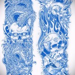 változat koponyákkal - TATTOO SLEEVES SKETCH