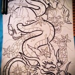 sárkány - koponya és iránytű - TATTOO SLEEVE SKETCH