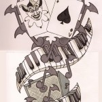 kártyák - koponyák és zene - TATTOO SLEEVES SKETCH