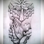 kereszt - galamb és imádkozó kezek - TETOVÁZÁSI SLEEVE VÁZLAT