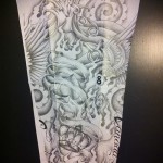 szárnyak - korona és gyémánt - TATTOO SLEEVE SKETCH