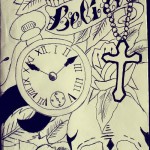 feliratok - chama - kereszt és koponya - TATTOO SLEEVES SKETCH