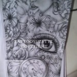 portré - óra ​​és virágok - TATTOO SLEEVE SKETCH