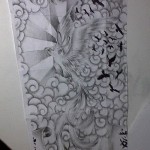 madár repülés közben és virágok - TATTOO SLEEVE SKETCH