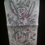 bagoly és antik óra - TATTOO SLEEVE SKETCH