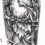 vintage óra - szimbólumok és furcsa lények - TATTOO SLEEVE SKETCH