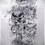 ijesztő koponya és virágok - TATTOO SLEEVE SKETCH