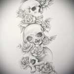három koponya virágban - TETOVÁLÓHÁZ VÁZLATA