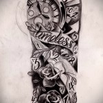 óra - virágok és feliratok - TATTOO SLEEVE SKETCH