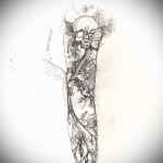 koponya - madár és virágok - TATTOO SLEEVE SKETCH