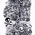 koponya - kígyók és kártyák - TATTOO SLEEVE SKETCH