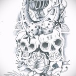 koponya - mikrofon és kocka - TATTOO SLEEVE SKETCH