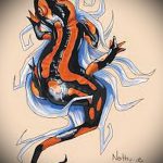 Hűvös vázlat egy szalamandra tetováláshoz - egy kép egy egyedi szalamandra tetoválás ötletéhez