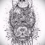 bagoly tetoválás vázlata koponyával 2