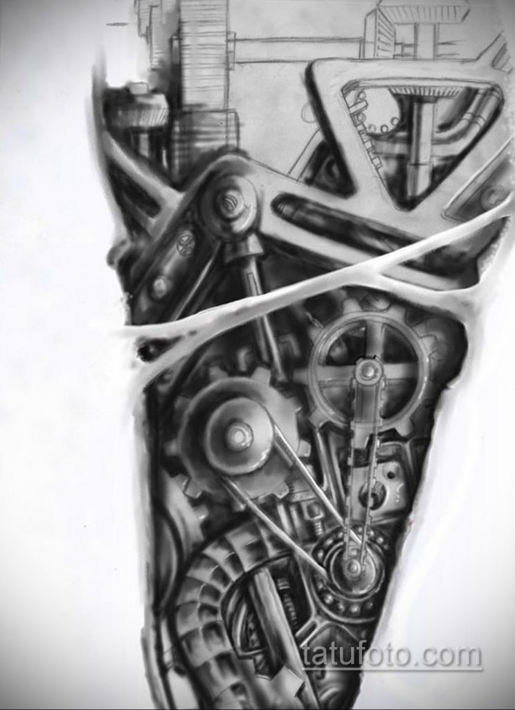 vázlat egy biomechanikai tetováláshoz a lábán 2019.11.28. №019 -tetoválás