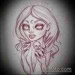 vázlat a 121. számú boszorkánytetoválásról - a minta exkluzív változata, amely könnyen használható boszorkánytetoválásként a seprűnyél arccal előre