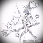 vázlat egy 135 -ös boszorkány tetoválásról - a minta egyedi változata, amely jól használható felülvizsgálathoz és alkalmazáshoz, mint egy boszorkány tetoválása a seprűnyélben