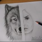 скица на татуировка на вълк # 358 е достойна версия на модела, която може да се използва добре за промяна и приложение като татуировка на вълк и роза