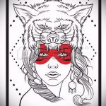 скица на татуировка на вълк №667 - интересна версия на модела, която може лесно да се използва за трансформиране и прилагане като геометрия на татуировка на вълк