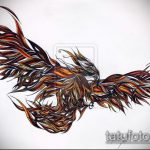 vázlat egy tűzmadár tetoválásról, 352. sz. - a minta exkluzív változata, amely jól használható a tűzmadár átalakítására és felhelyezésére a gyomorra tetoválásként