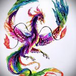 vázlat egy tűzmadár tetoválásról # 252 - a minta hűvös változata, amely sikeresen használható a tűzmadarak combon történő finomítására és tetoválására