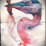 скица на татуировка с кран №443 - интересна версия на рисунка, която може успешно да се използва за промяна и рисуване на оригами кран като скица