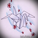 скица на татуировка на кран №911 - изключителна версия на чертежа, която може успешно да се използва за промяна и рисуване на татуировка на оригами кран като скица