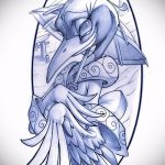 скица на татуировка на кран №805 - уникална версия на чертежа, която може успешно да се използва за преразглеждане и приложение като скица на татуировка оригами кран