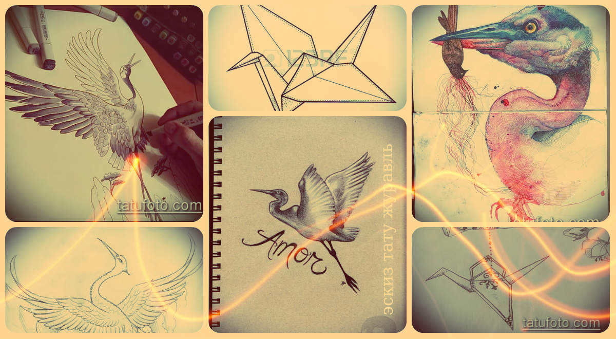 Скици на татуировки с кран - оригинални изображения за интересни татуировки