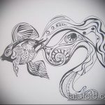 Aranyhal tetoválás vázlata # 642 egy rajz hűvös változata, amely sikeresen használható a halak feldolgozására és alkalmazására tetoválásként lányoknak