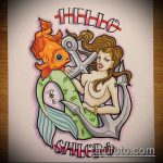 A 221 -es számú aranyhalas tetoválás vázlata a minta érdekes változata, amely sikeresen használható az aranyhal tetoválás átalakítására és felhelyezésére a karra tetoválásként