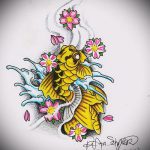 Aranyhal tetoválási vázlata # 223 a minta klassz változata, amely könnyen használható átalakítására és aranyhal tetoválásként történő alkalmazására a csuklón