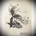 Aranyhal tetoválás vázlata №331 - a minta egyedi változata, amely sikeresen használható egy aranyhal finomítására és felhelyezésére koronában tetoválásként