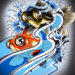 Aranyhal tetoválás vázlata # 492 egy rajz méltó változata, amely sikeresen használható egy kis aranyhal átalakítására és tetoválásként történő alkalmazására