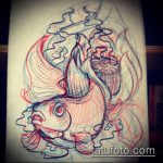 Az aranyhal tetoválás vázlata # 537 egy rajz klassz változata, amely sikeresen használható az aranyhal akvarell átalakítására és tetoválásként történő alkalmazására