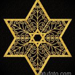 DAVID TATTOO csillag vázlata № 761 - a rajz érdekes változata, amely jól használható a Dávid -csillag tetoválás átalakítására és felhelyezésére a csuklón