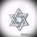 DAVID TATTOO № 378 CSILLAG VÁZLATA - a rajz egyedi változata, amely sikeresen használható a Dávid -csillag tetoválás véglegesítéséhez és felhelyezéséhez a lapockákon