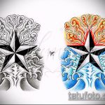 A csillag tetoválás vázlata a kulcscsonton # 723 a minta érdekes változata, amely sikeresen használható átalakítására és csillagtetoválásként történő alkalmazására a lányok kulcscsontján